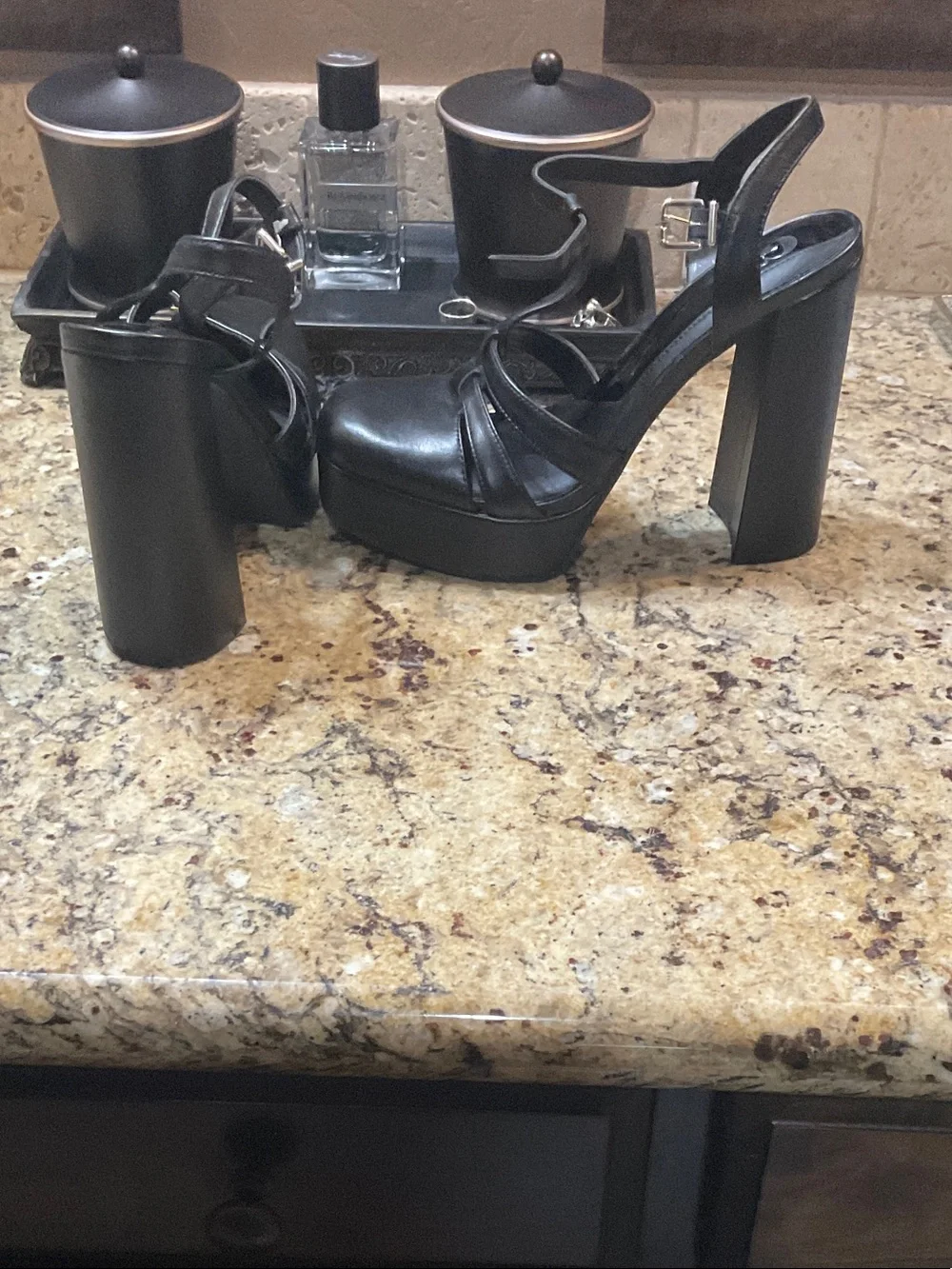Gianni Bini Black Platform Slingback Heels